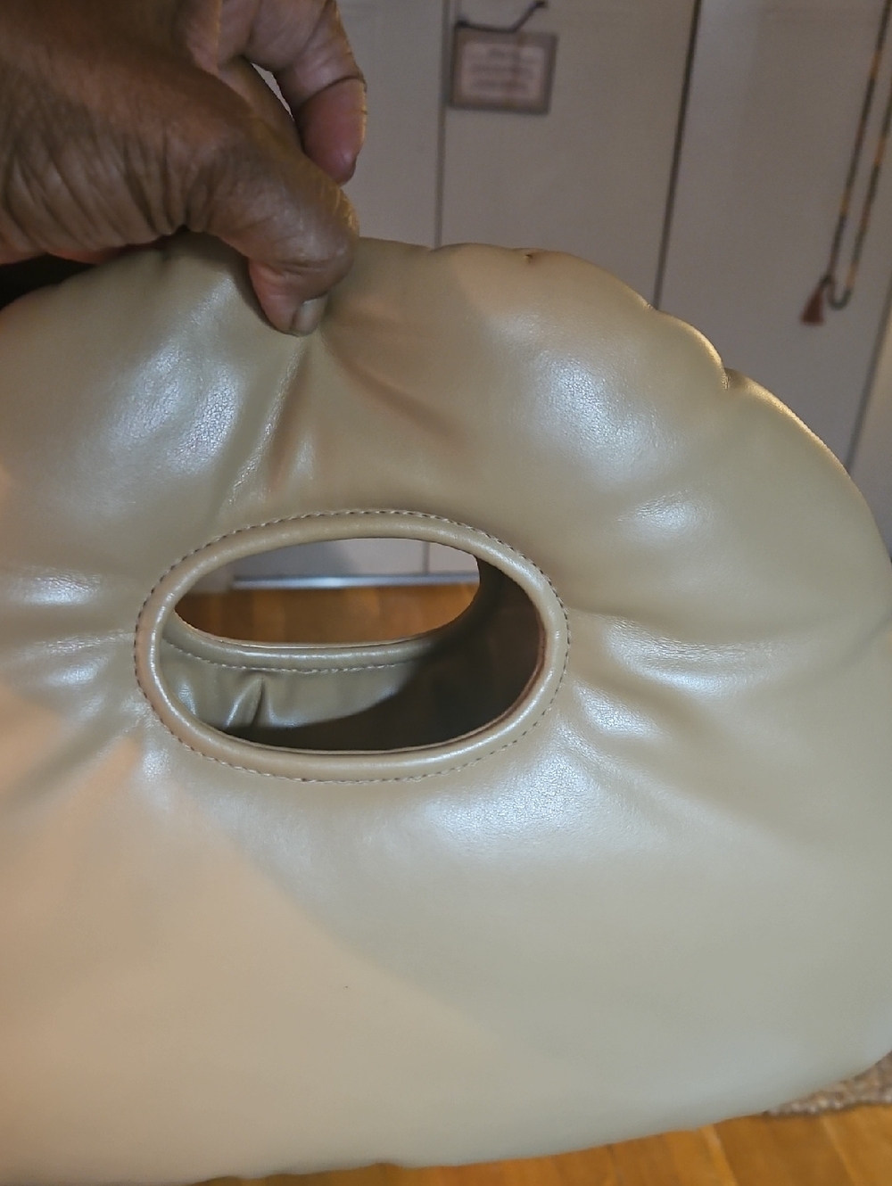 Womens Tan Pouch Handle Bag - Minimal Soft Leather Style